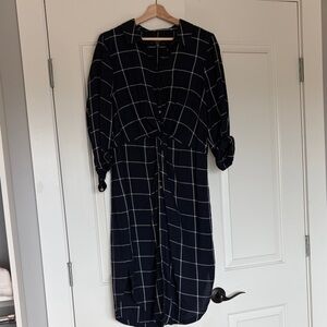 Ever New Black and White Windowpane Shirt Dress